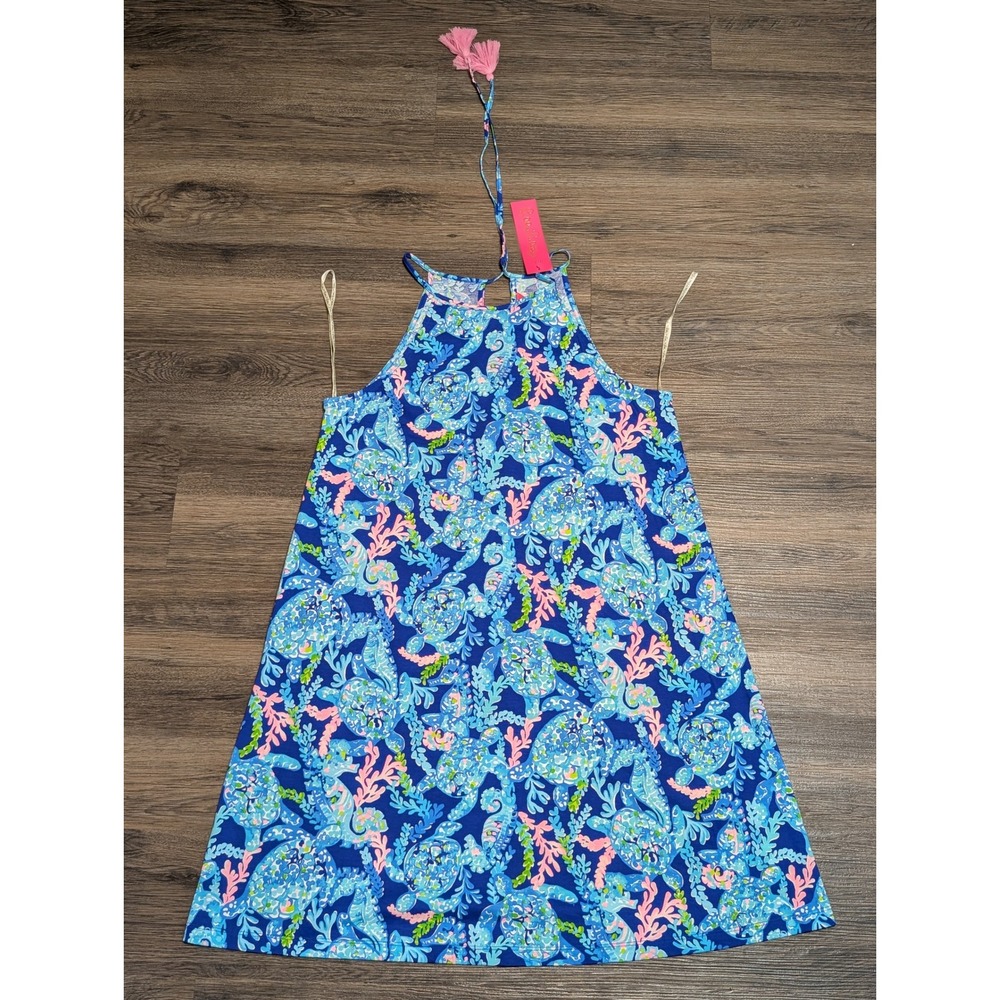Lilly Pulitzer Margot Dress Corsica Blue Turtle Villa Halter Swing‎ Medium NWT